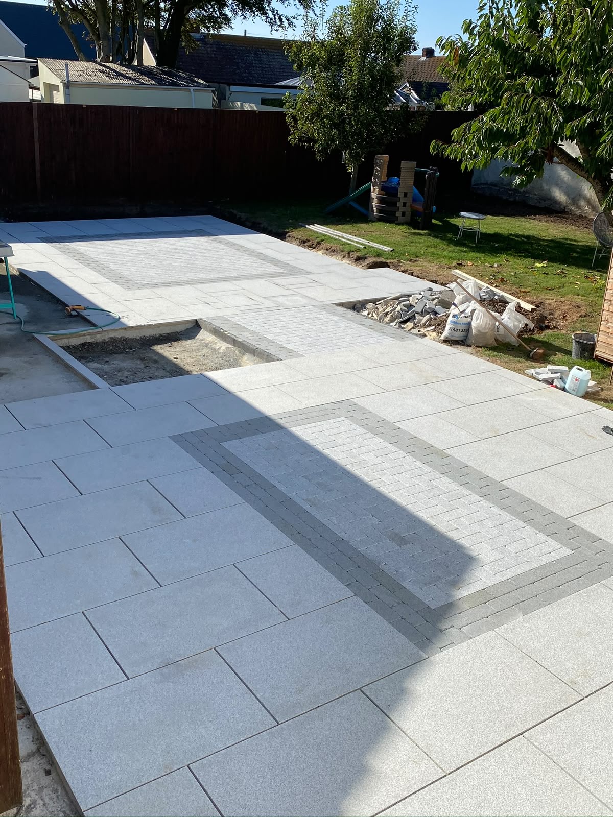 Paving fields laid out, ready for final borders and jointing