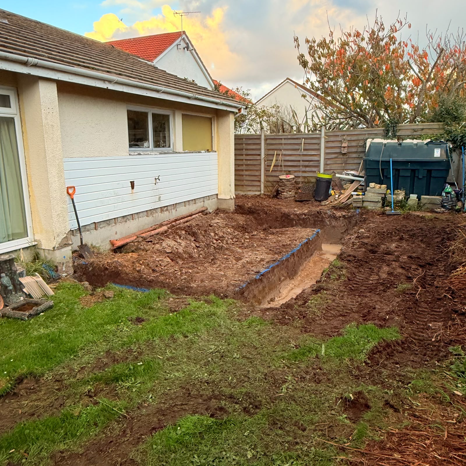 Existing rear garden broken out ready for the extension footprint
