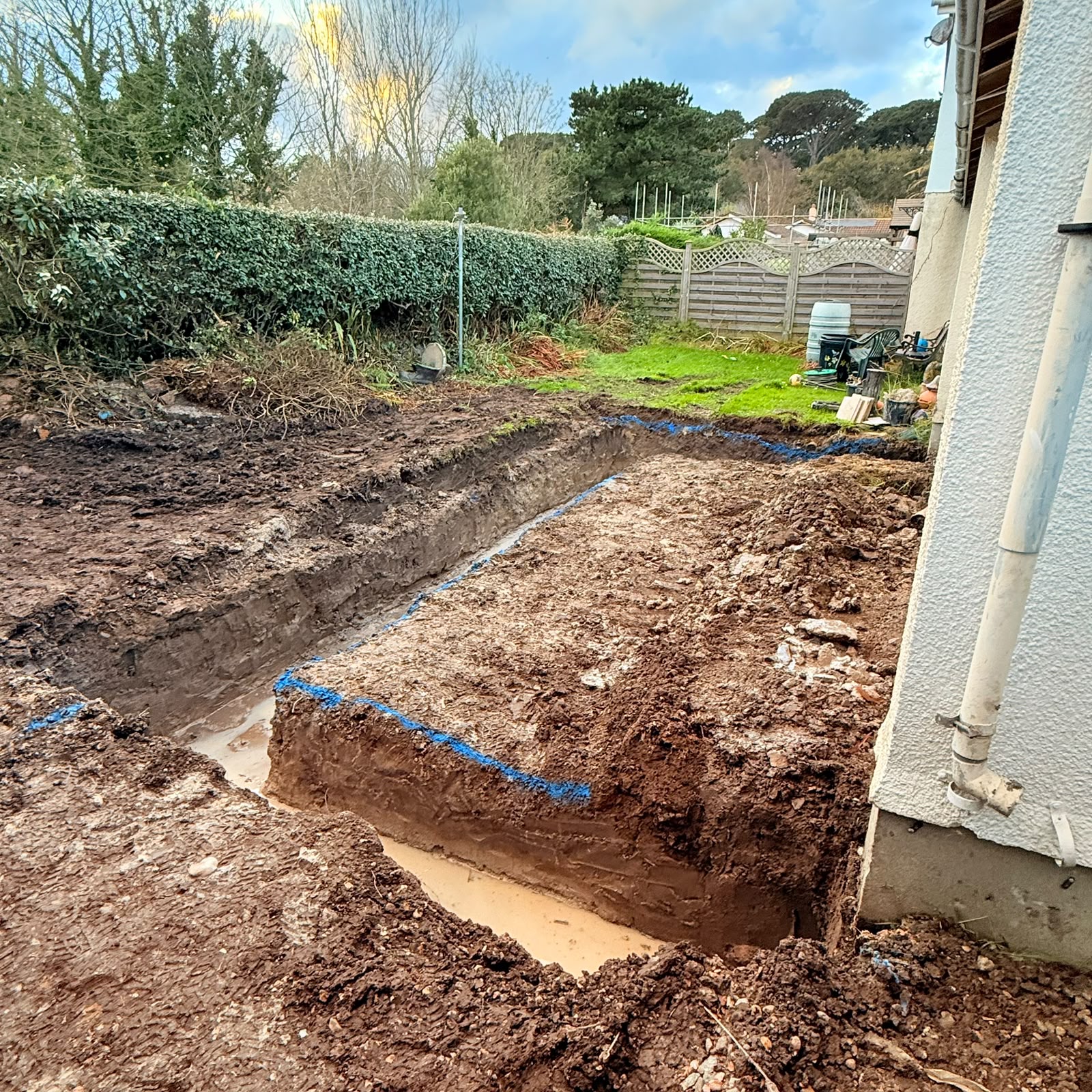 Foundation trenches excavated to depth