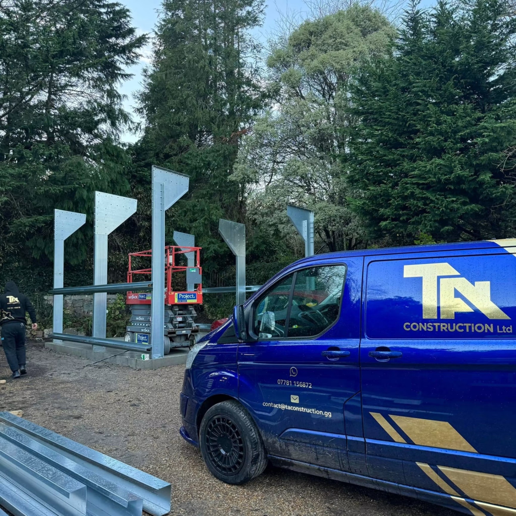 T.A. Construction Ltd van on a Guernsey build site