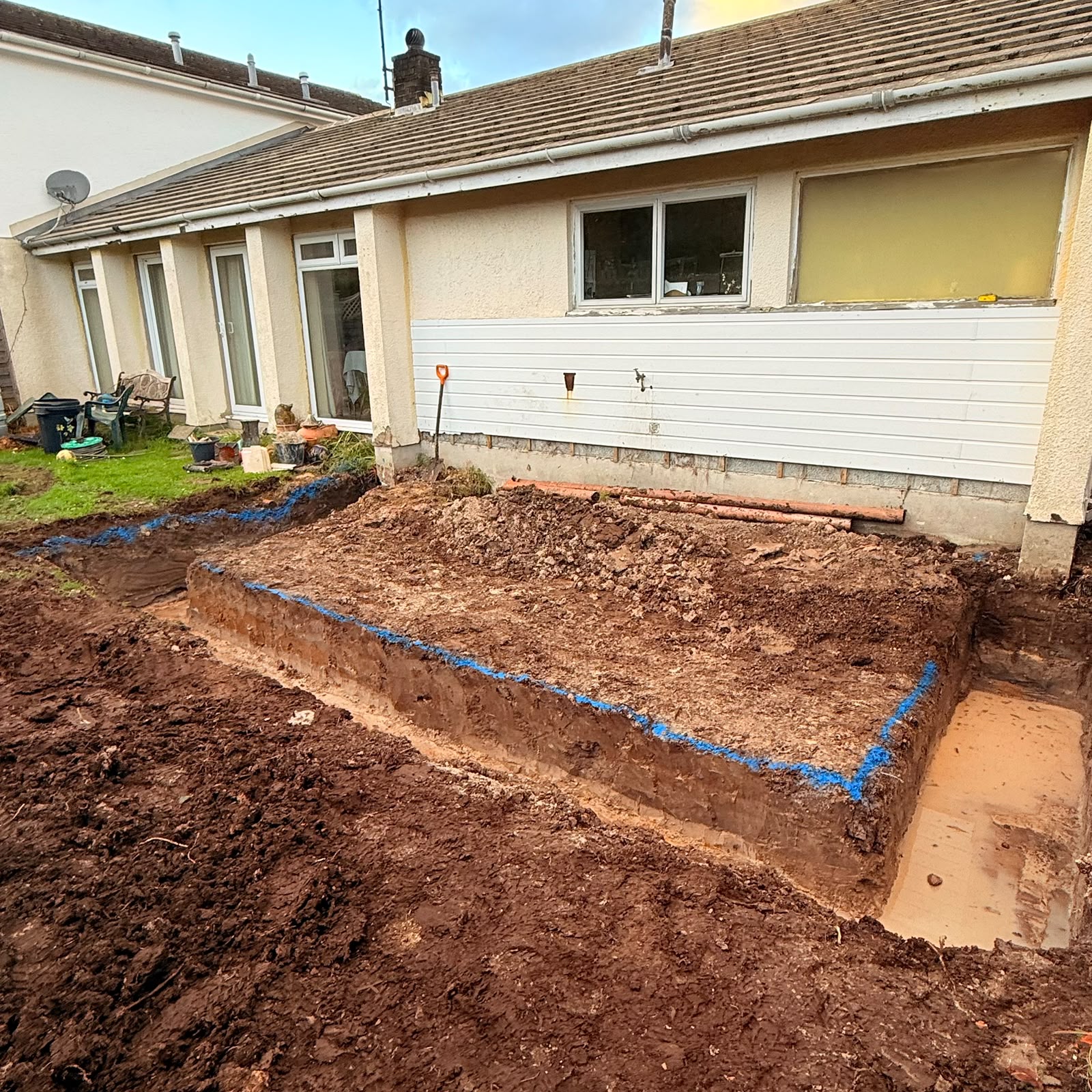 Foundation footprint set out and marked before excavation